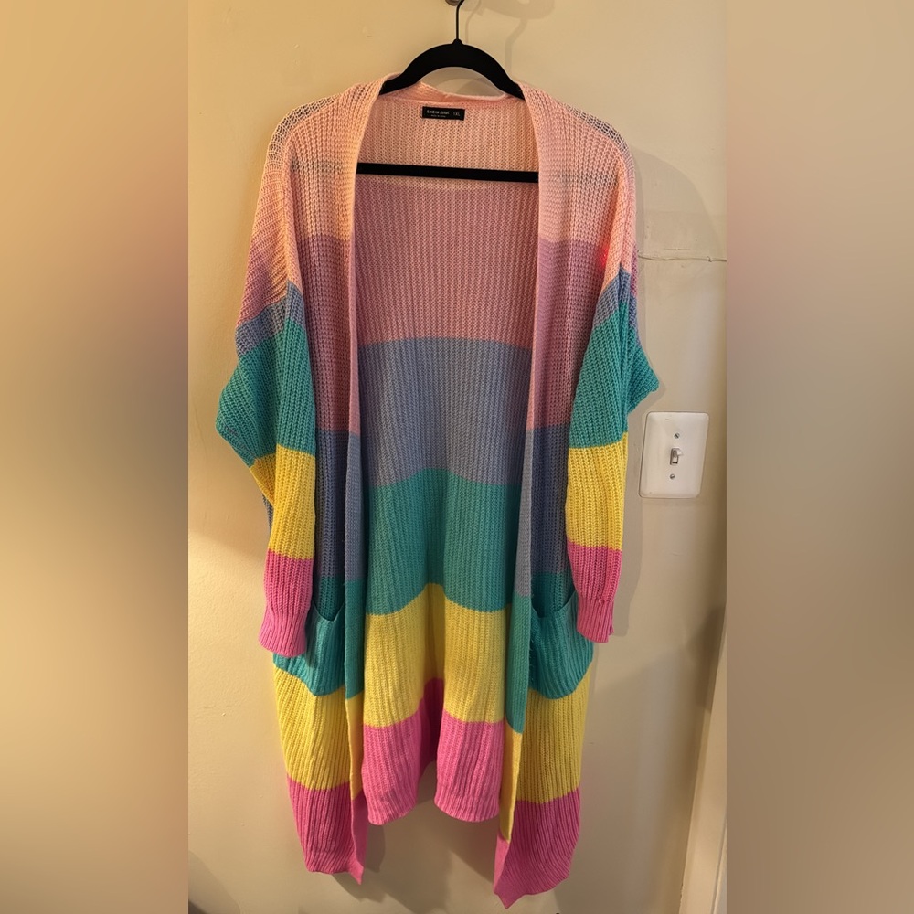 Colorful Striped Open-Front Sweater